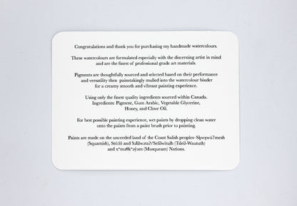 Natural Earth Pigments Dot Card - 6 Colour Watercolour Paint Sampler