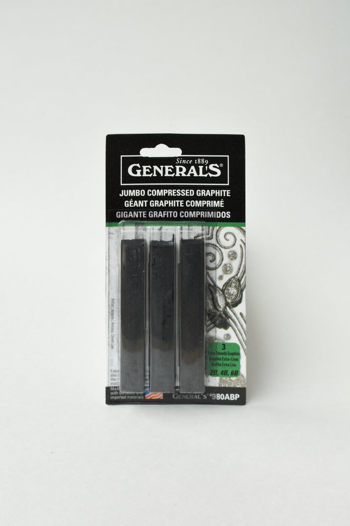 General's Jumbo Compressed Graphite Stick 3 pack (2B, 4B, 6B)