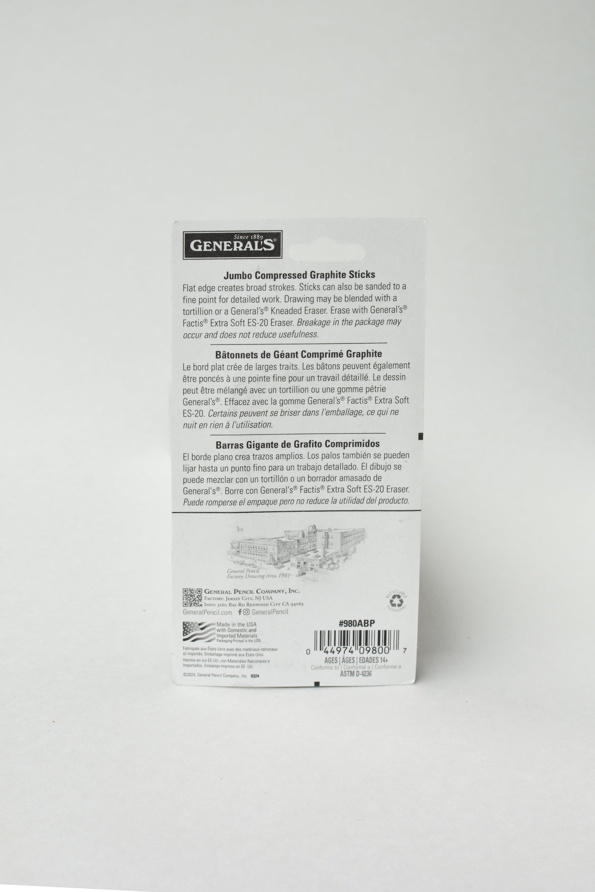 General's Jumbo Compressed Graphite Stick 3 pack (2B, 4B, 6B)