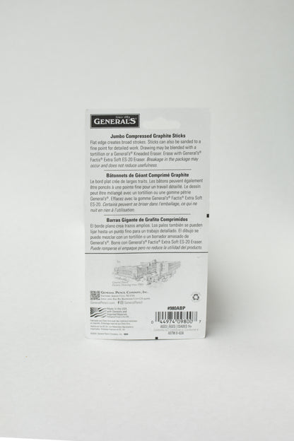 General's Jumbo Compressed Graphite Stick 3 pack (2B, 4B, 6B)